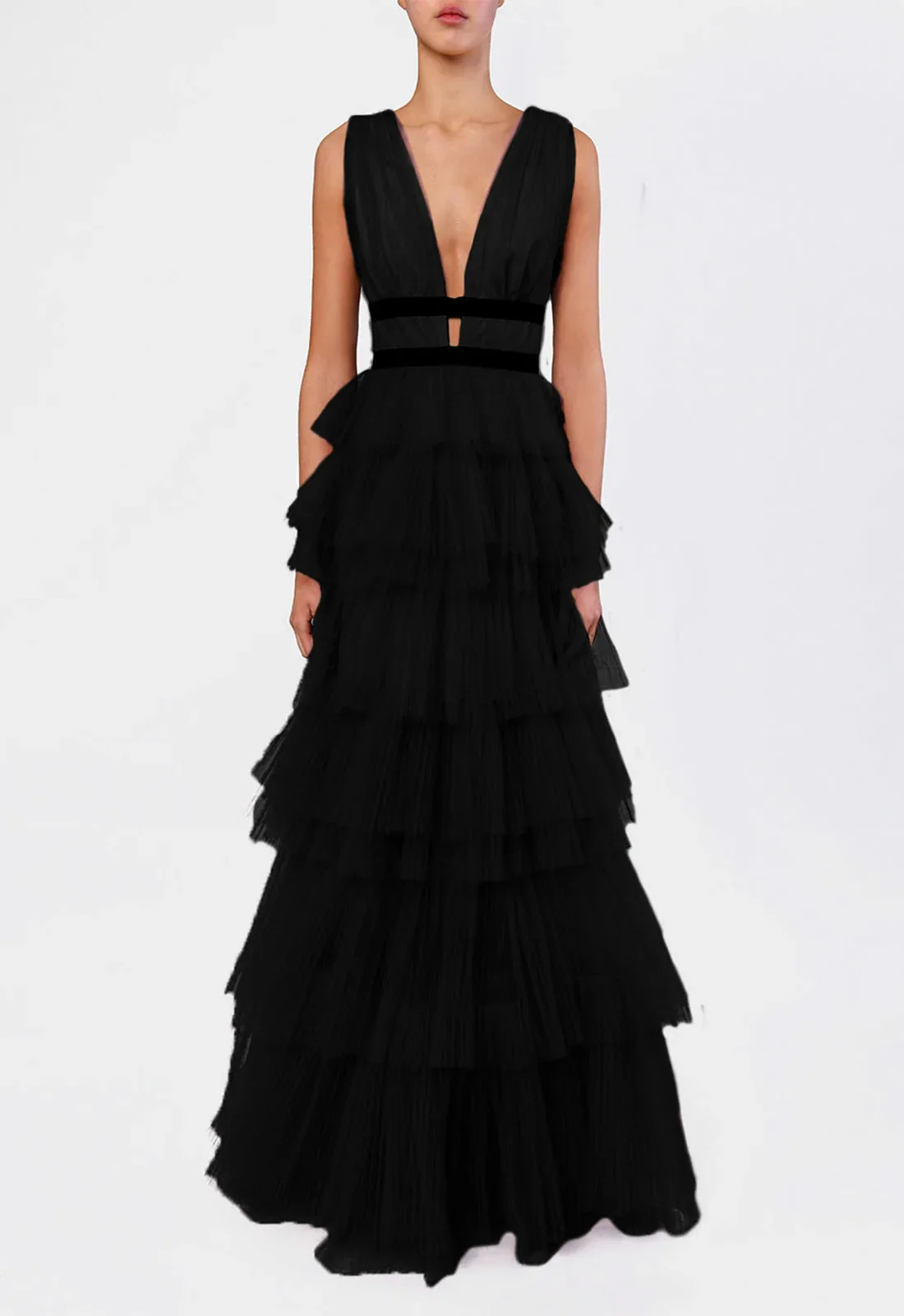 True Decadence Black Layered Tulle Maxi Dress