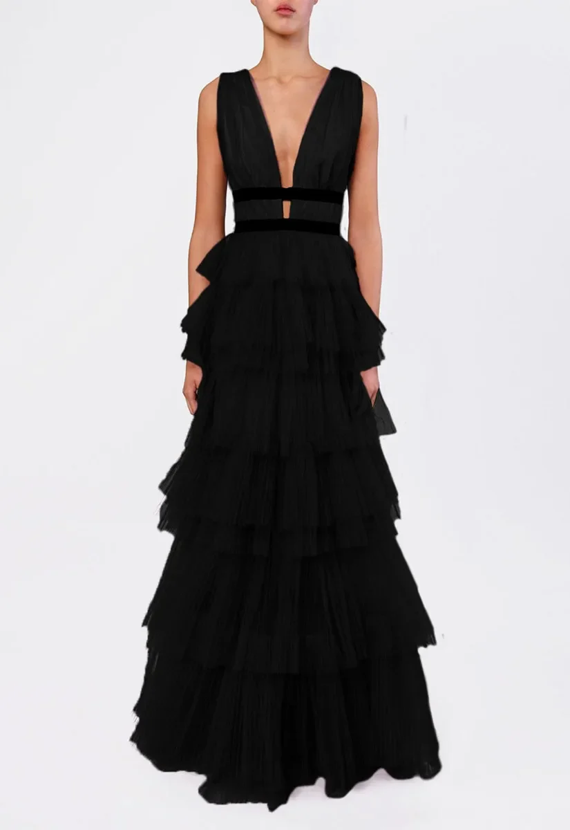 True Decadence Black Layered Tulle Maxi Dress - Image 7