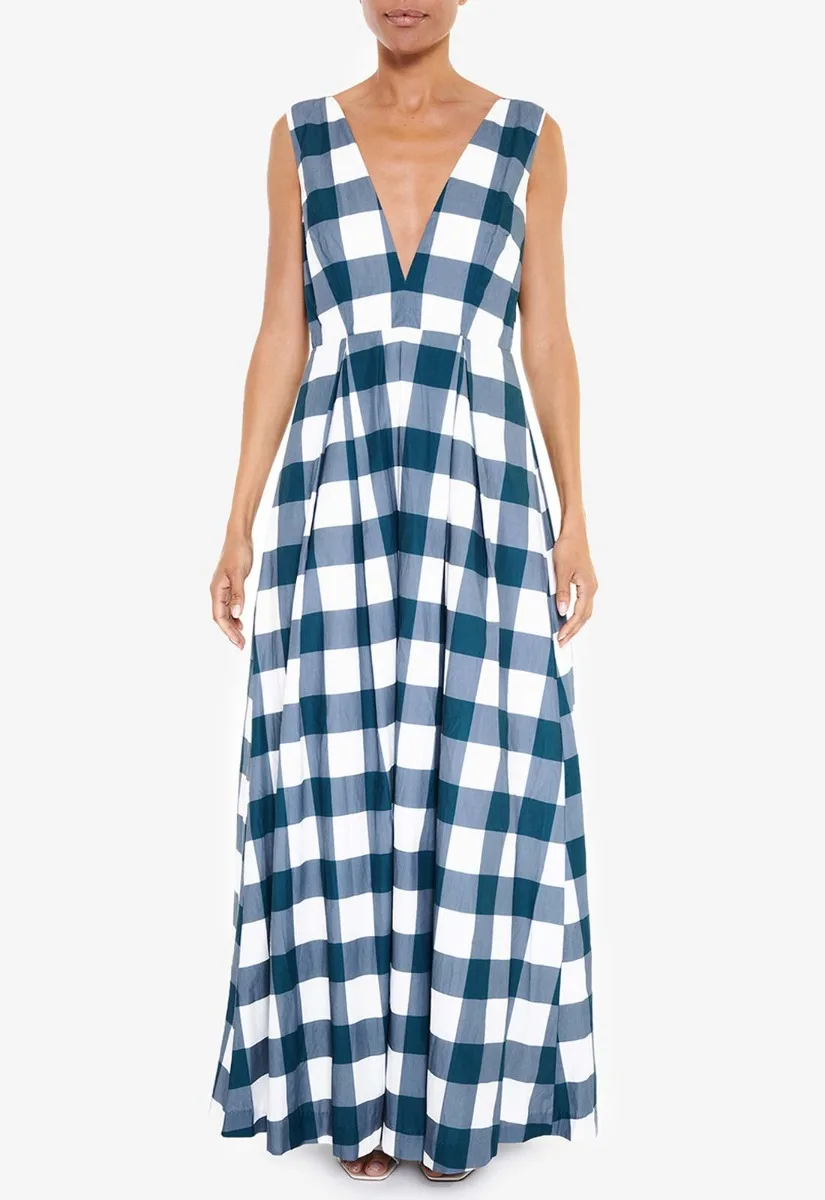 True Decadence Blue Checked Maxi Dress - Image 5