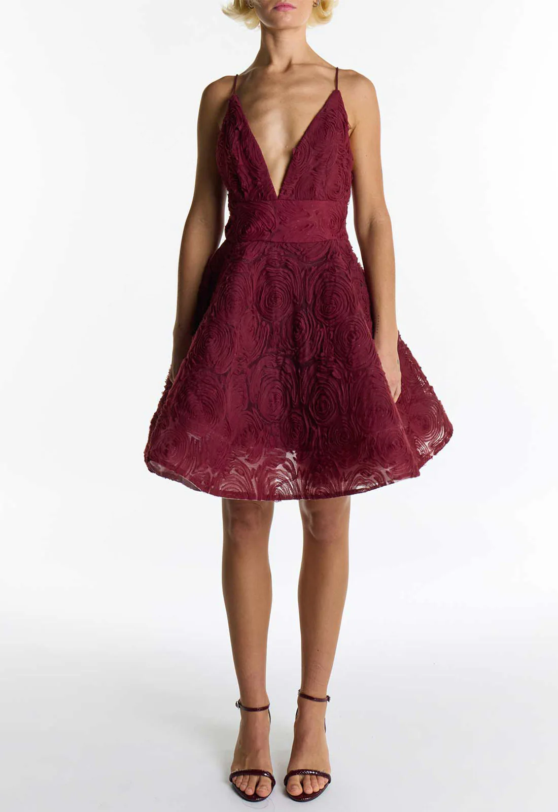 True Decadence Burgundy Zoya Sculpted Mini Dress