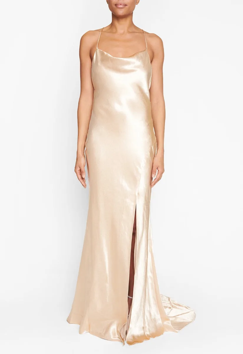 True Decadence Champagne Satin Slip Maxi Dress - Image 6