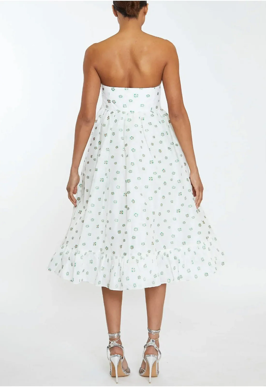 True Decadence Chloe White-Green Organza Bandeau Ruffle Hem Midi-Dress - Image 2