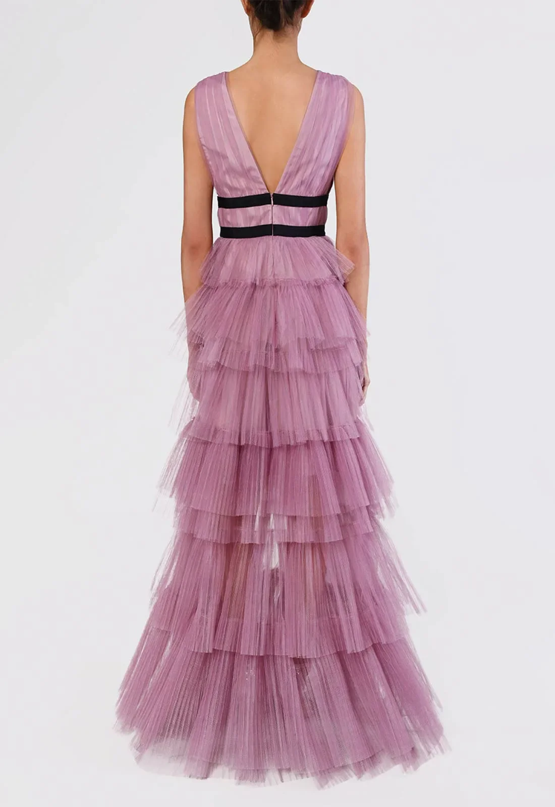 True Decadence Dark Pink Layered Tulle Maxi Dress - Image 2