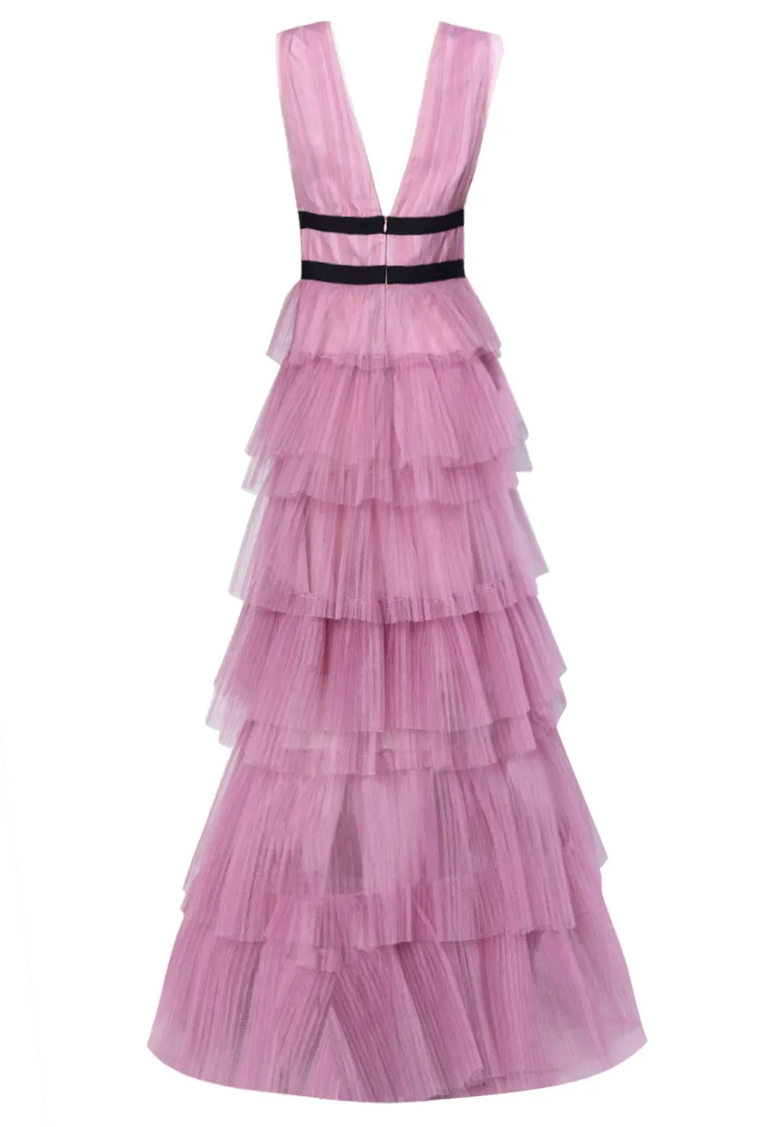 True Decadence Dark Pink Layered Tulle Maxi Dress - Image 4