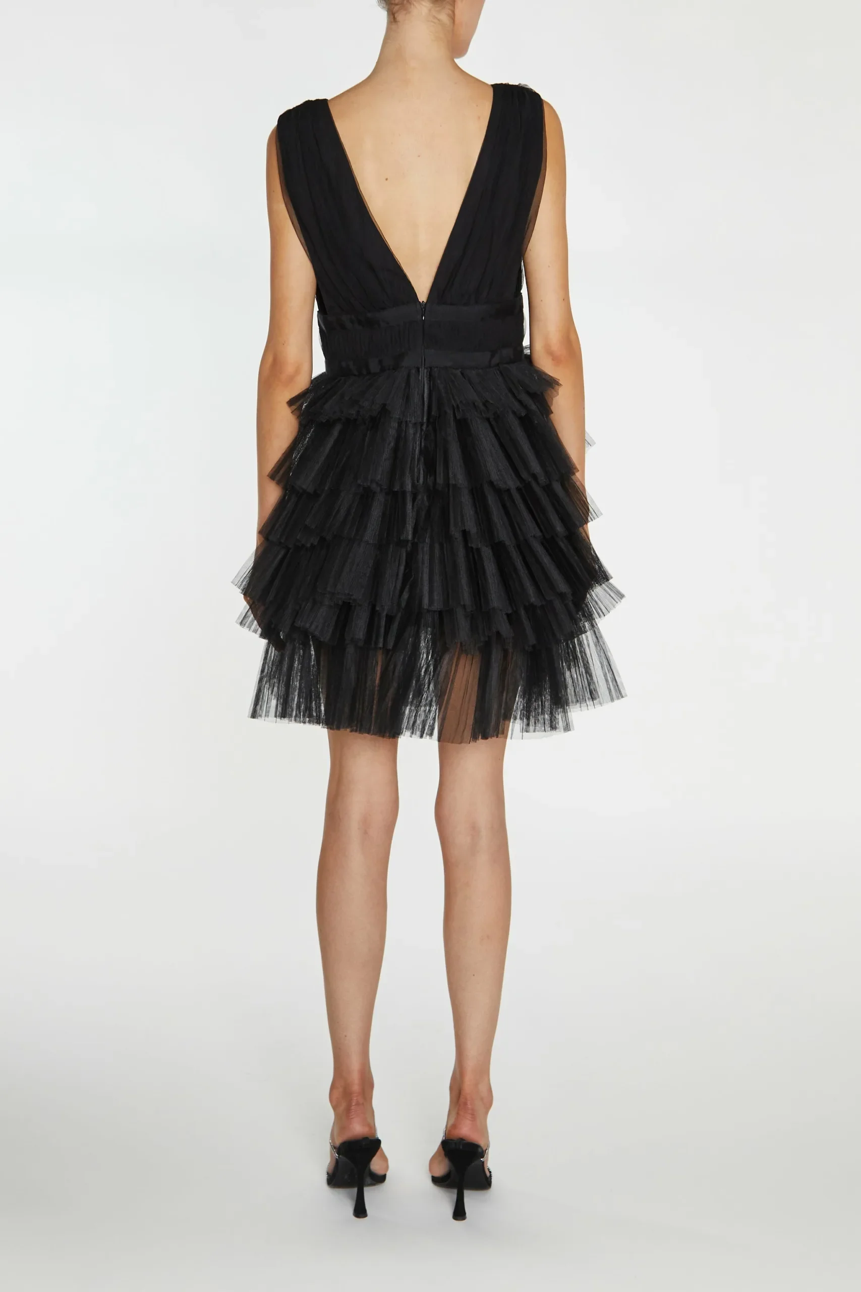 True Decadence Elle Black Plunge-Front Tiered Tulle Mini-Dress - Image 2