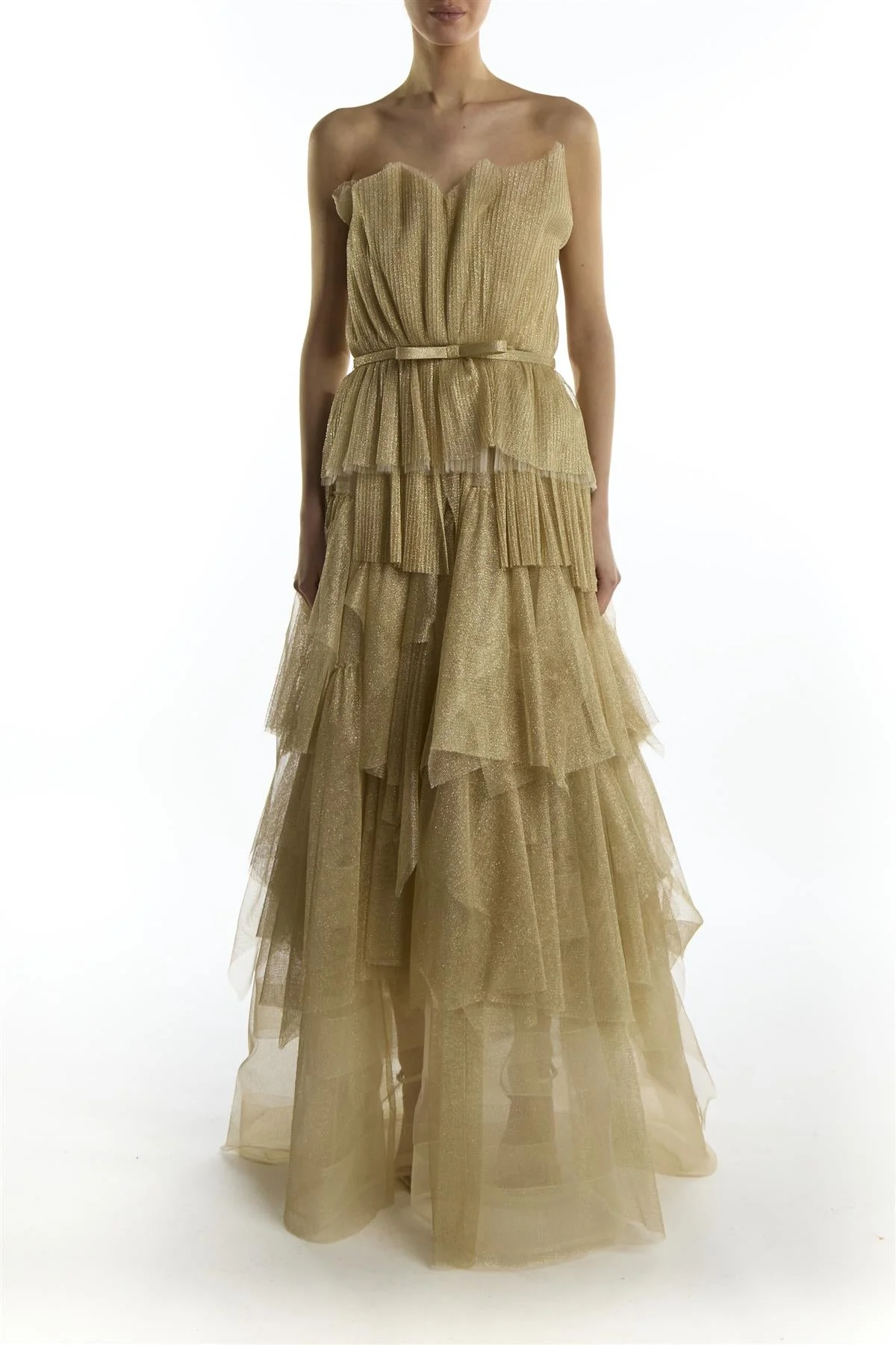 True Decadence Gold Glitter Tiered Strapless Dress