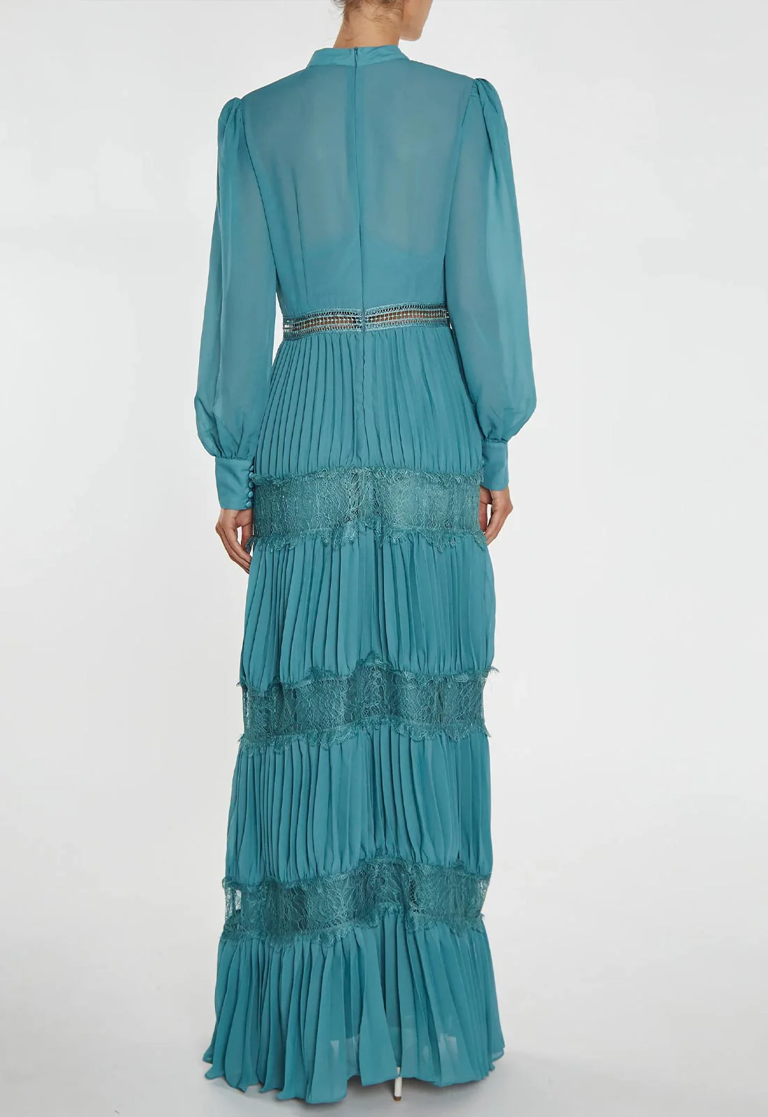 True Decadence Holly Mineral Blue High-Neck Pleated Maxi Dress - Image 2