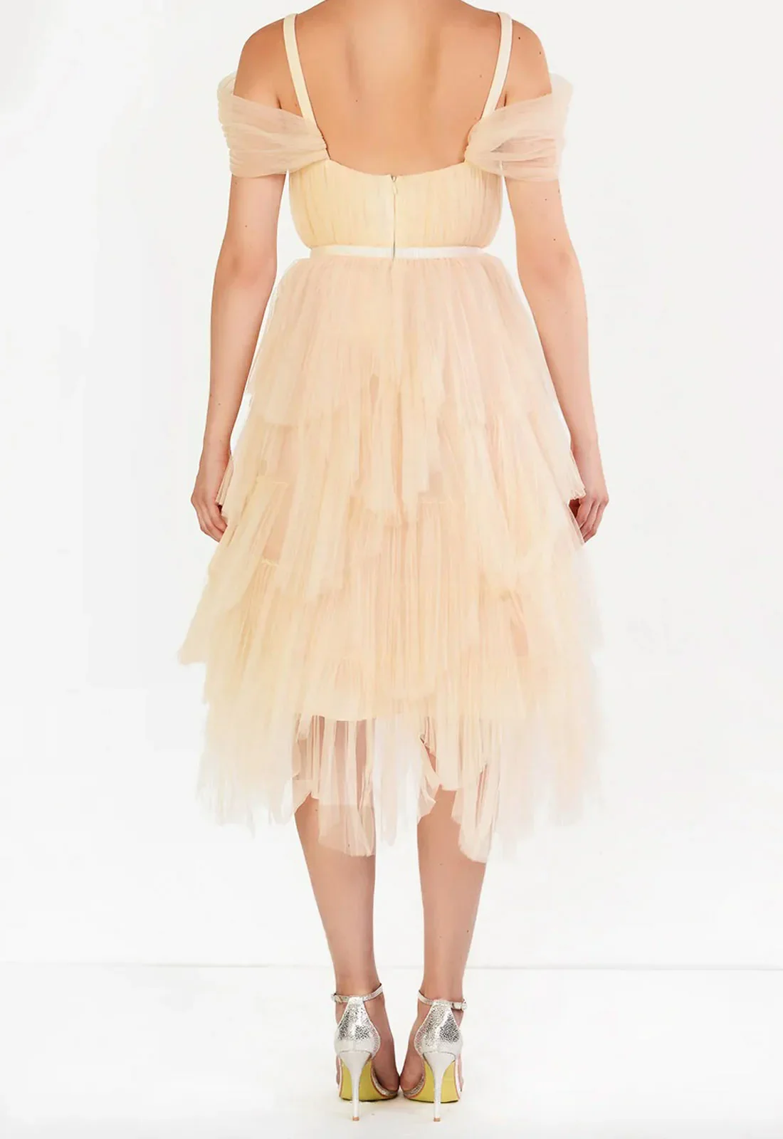 True Decadence Isla Cream Pleated Petal Skirt Midi-Dress - Image 4