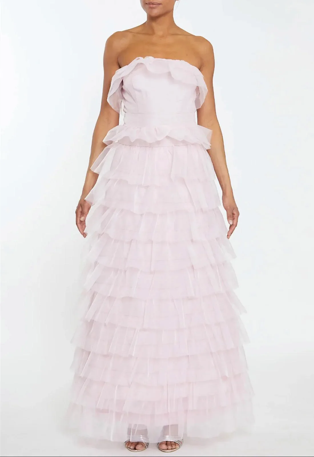 True Decadence Kennedy Pale Pink Tiered Ruffle Bandeau Maxi Dress