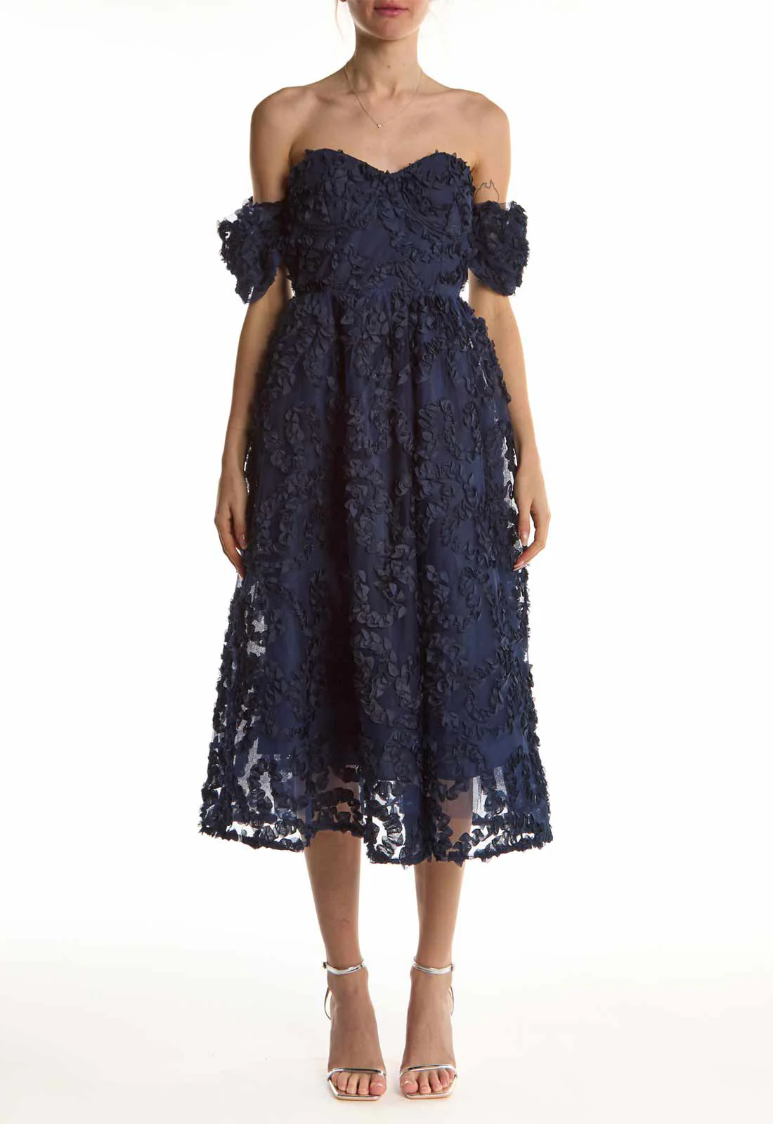 True Decadence Navy Amelia Bardot Bust Cup Midi Dress