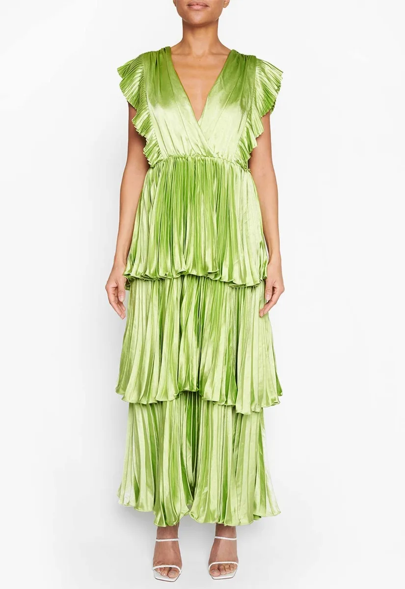 True Decadence Lime Layered Satin Maxi Dress - Image 5