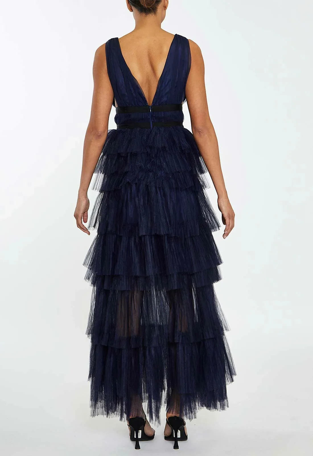 True Decadence Navy Layered Tulle Maxi Dress - Image 2