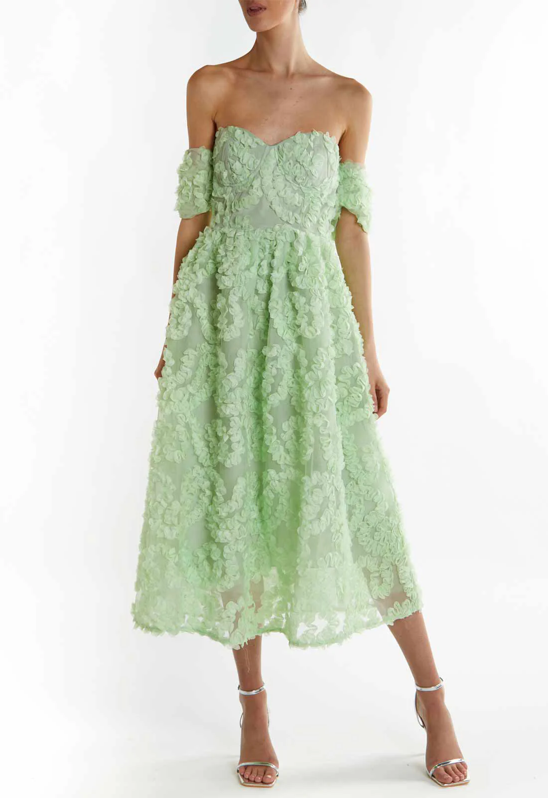 True Decadence Sage-Green Amelia Bardot Bust Cup Midi Dress - Image 3