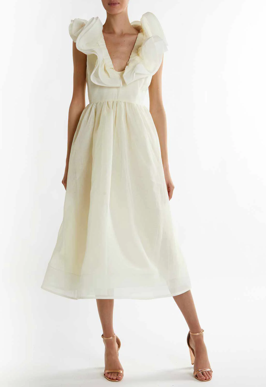 True Decadence Soft-Yellow Peyton Ruffle Midi Dress - Image 3
