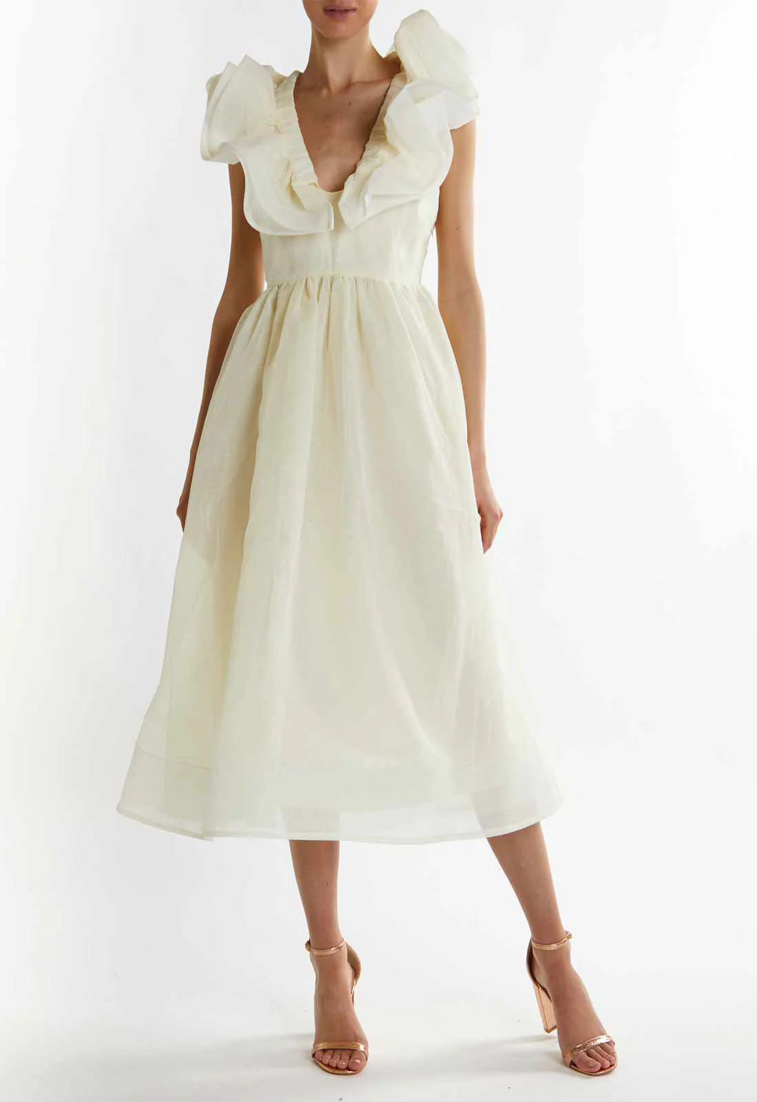 True Decadence Soft-Yellow Peyton Ruffle Midi Dress - Image 4