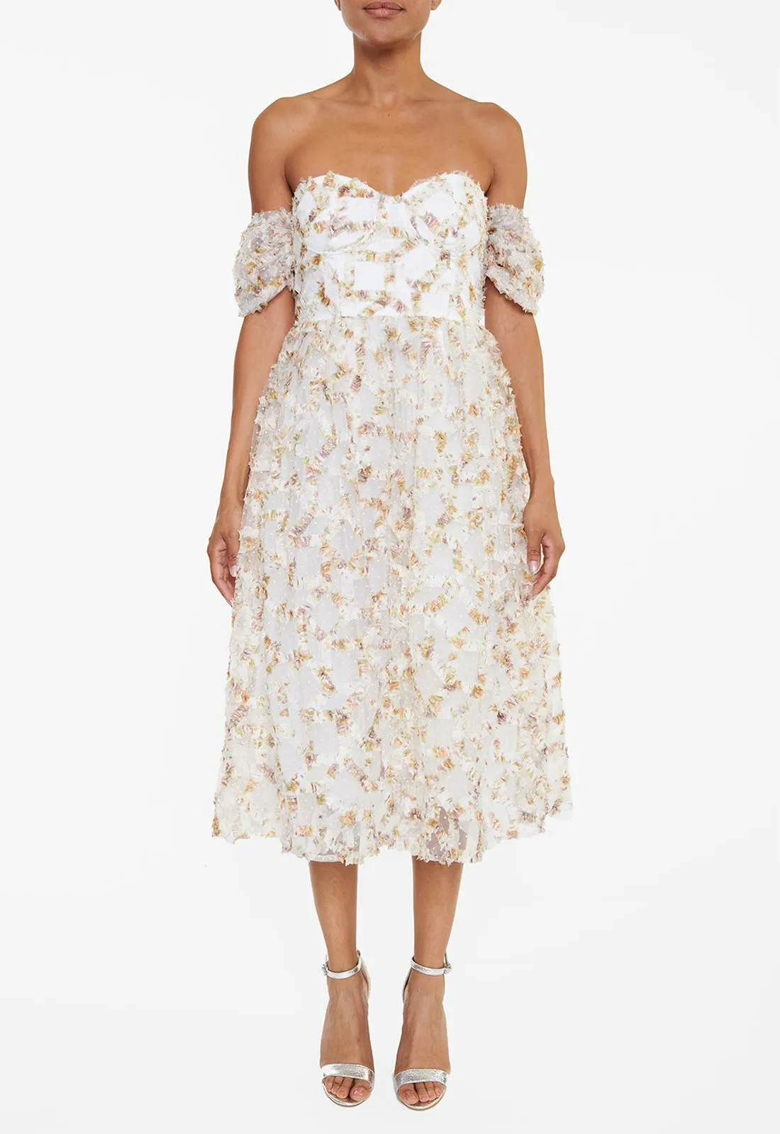 True Decadence White 3D Floral Bardot Dress