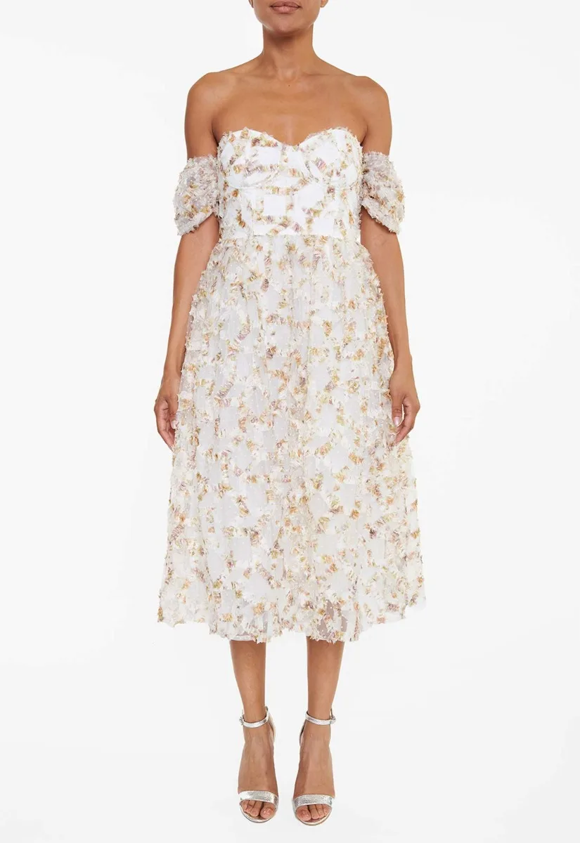 True Decadence White 3D Floral Bardot Dress - Image 4
