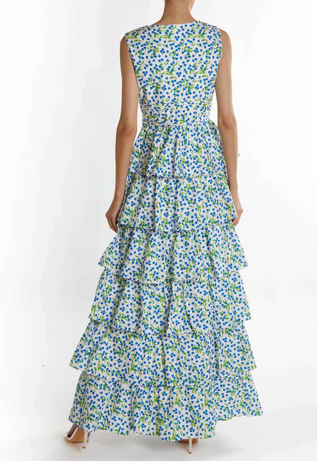 True Decadence White-Blueberry Print Genevieve Tiered Maxi Dress - Image 2