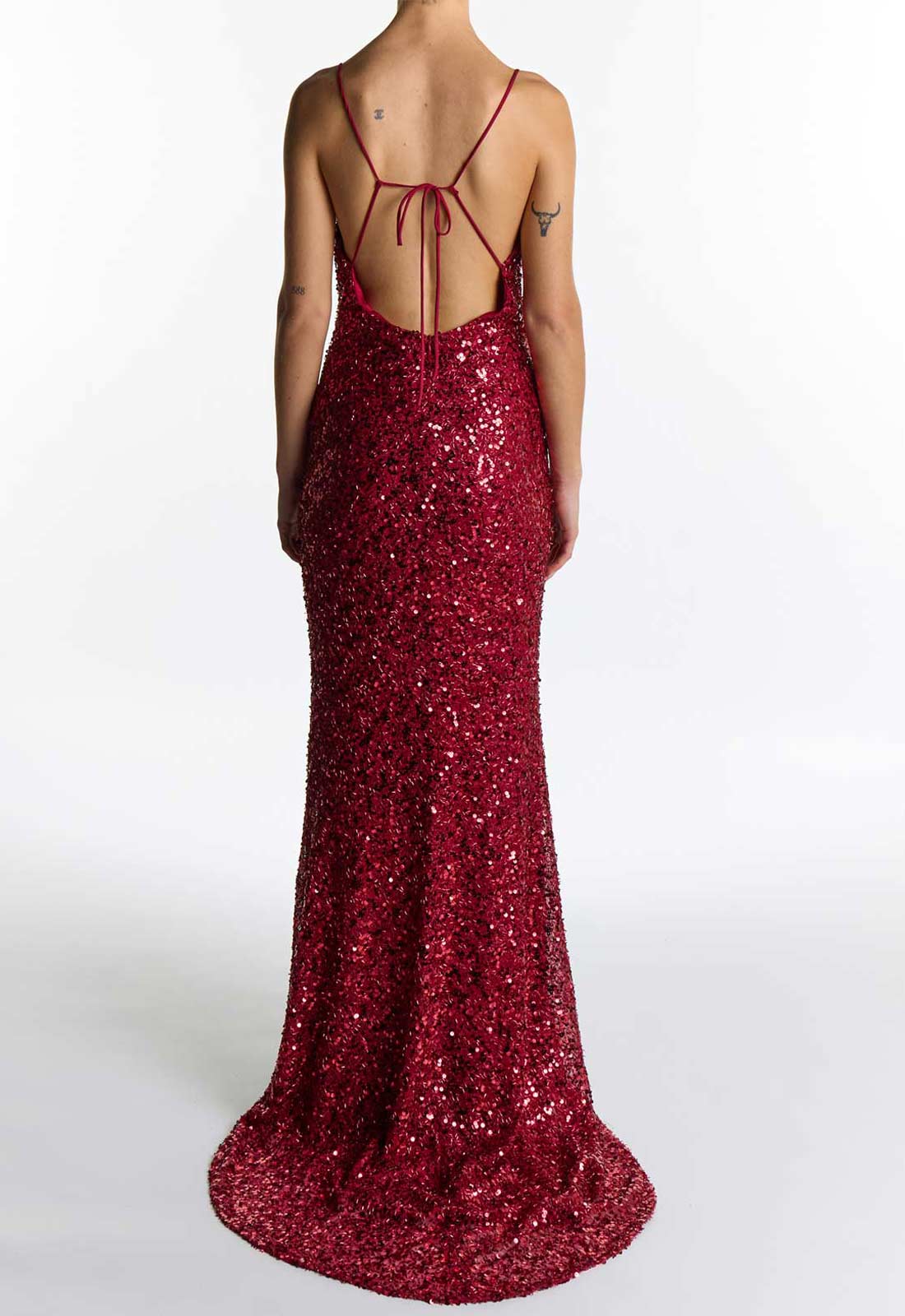 True Decadence Wine Pippa Sequin Cowl Neck Slip Maxi Dress - Image 2