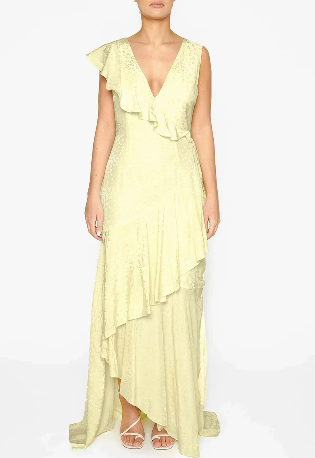 True Decadence Yellow Satin Layered Maxi Dress - Image 3
