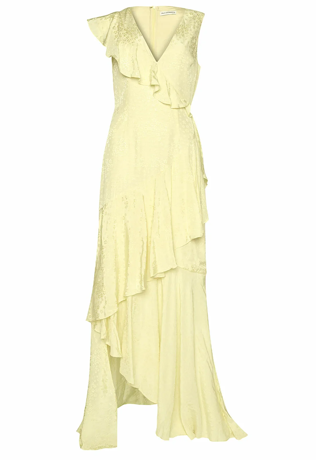 True Decadence Yellow Satin Layered Maxi Dress - Image 5