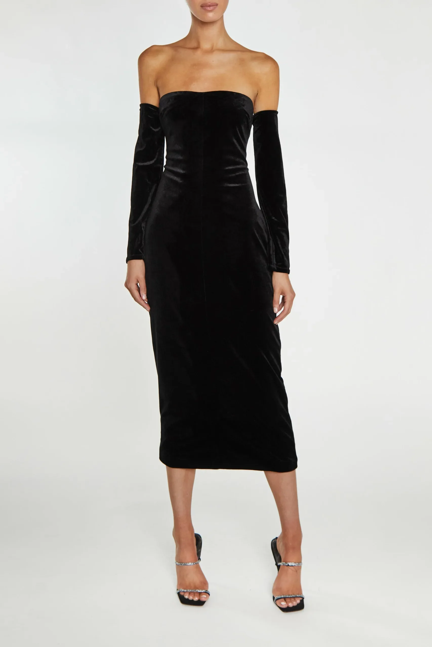 True Decadence Zoe Black Bardot Fitted Midi Dress - Image 4