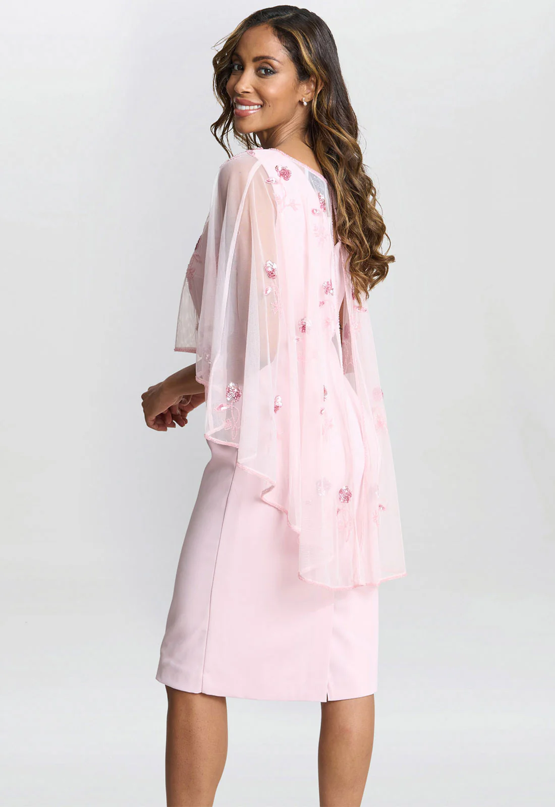 Gina Bacconi Pink Vera Beaded Cape Dress - Image 4