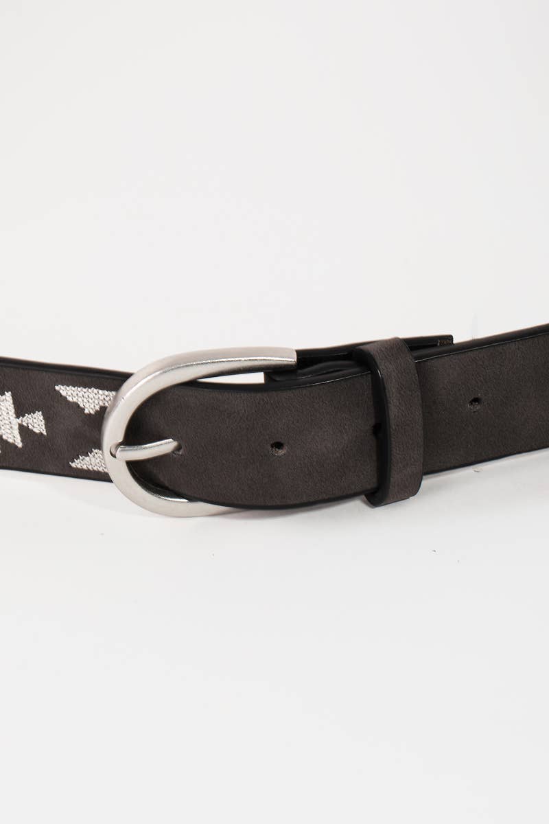 Western Boho Embroidered Pattern Vegan Leather Belt: BK - Image 4