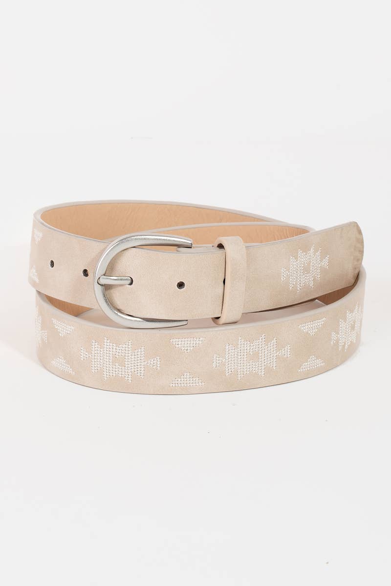 Western Boho Embroidered Pattern Vegan Leather Belt: BK - Image 6